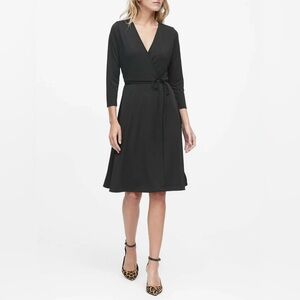 Banana Republic Women’s Black Wrap Dress, Size XS, 3/4 Sleeve, Fit & Flare